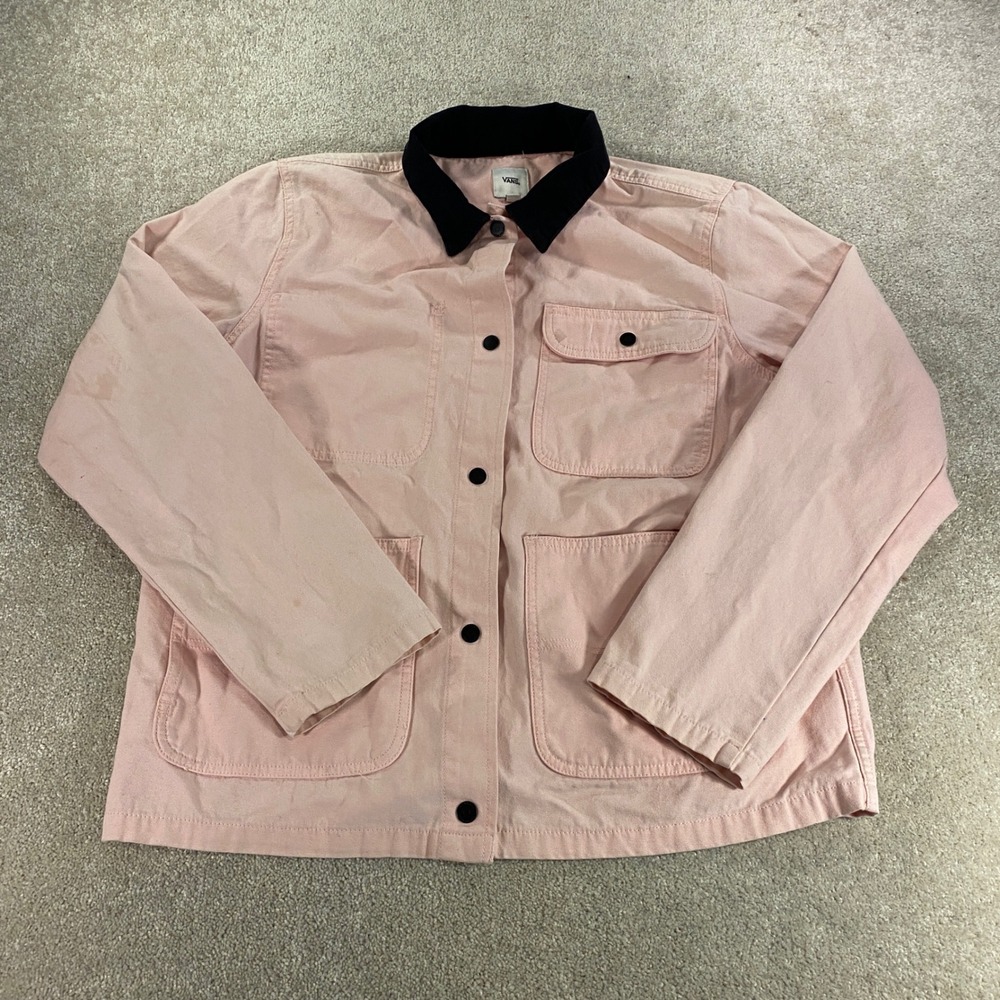 Vans Chore Jacket Womens XL Pink Black Corduroy Collar Canvas Utility Workwear
